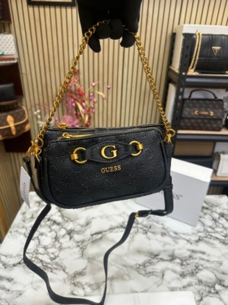 Guess Izzy Peony Flap Crossbody ( Black )