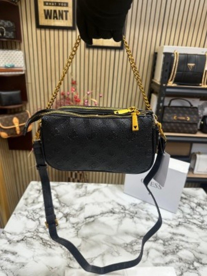 Guess Izzy Peony Flap Crossbody ( Black )