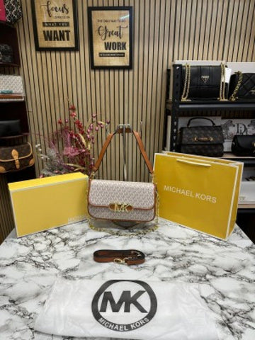 Michael Kors Mk Parker Leather Shoulder Bag ( Biege Brown )