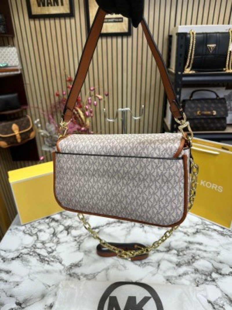 Michael Kors Mk Parker Leather Shoulder Bag ( Biege Brown )