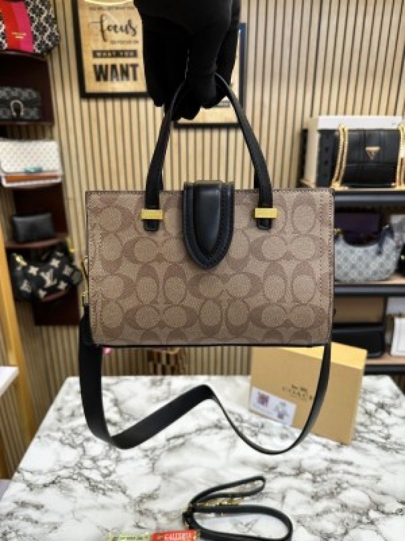 Coach Trendy Signature Satchel Bag ( Apricot Black )