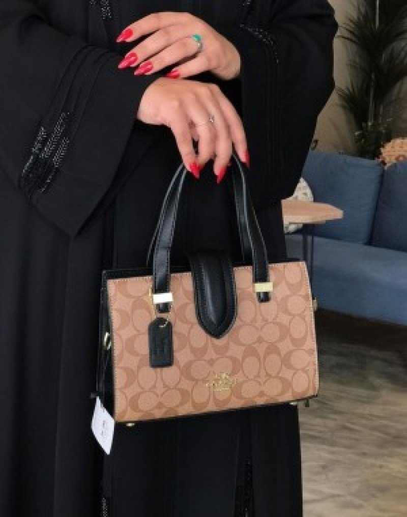 Coach Trendy Signature Satchel Bag ( Apricot Black )
