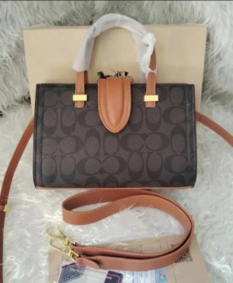 Coach Trendy Signature Satchel Bag ( Coffee Brown )