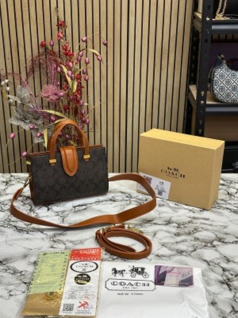 Coach Trendy Signature Satchel Bag ( Coffee Brown )