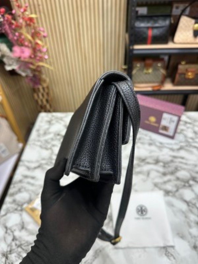 Tory Burch Leather Miller Flap Shoulder Bag ( Black )