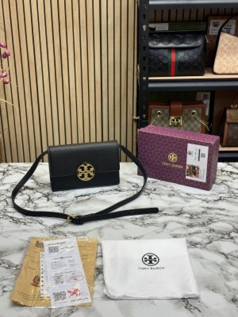 Tory Burch Leather Miller Flap Shoulder Bag ( Black )