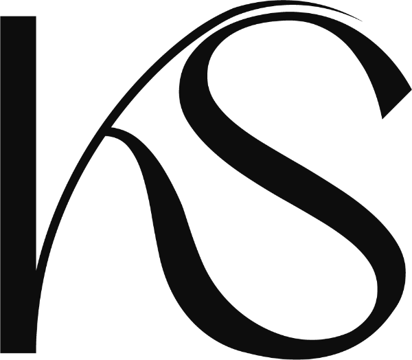 A stylized black monogram logo reading 'KS' on a plain white background.